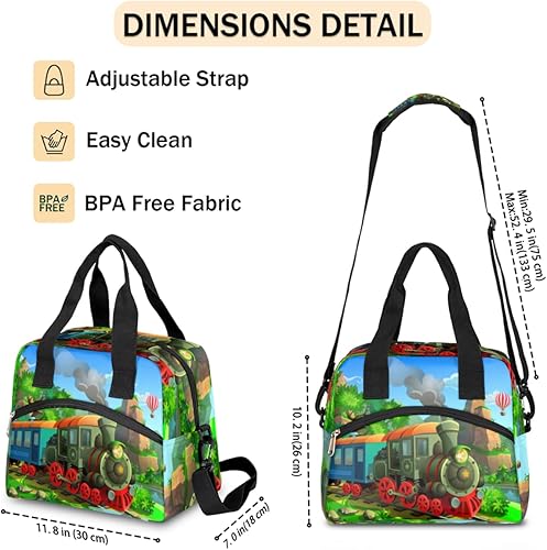 Miniatura 4 de Lonchera de tren de dibujos animados, bolsa aisladaenfriadora para mujeres, hombres, niñas, niños, bolsa de almuerzo con correa ajustable para el