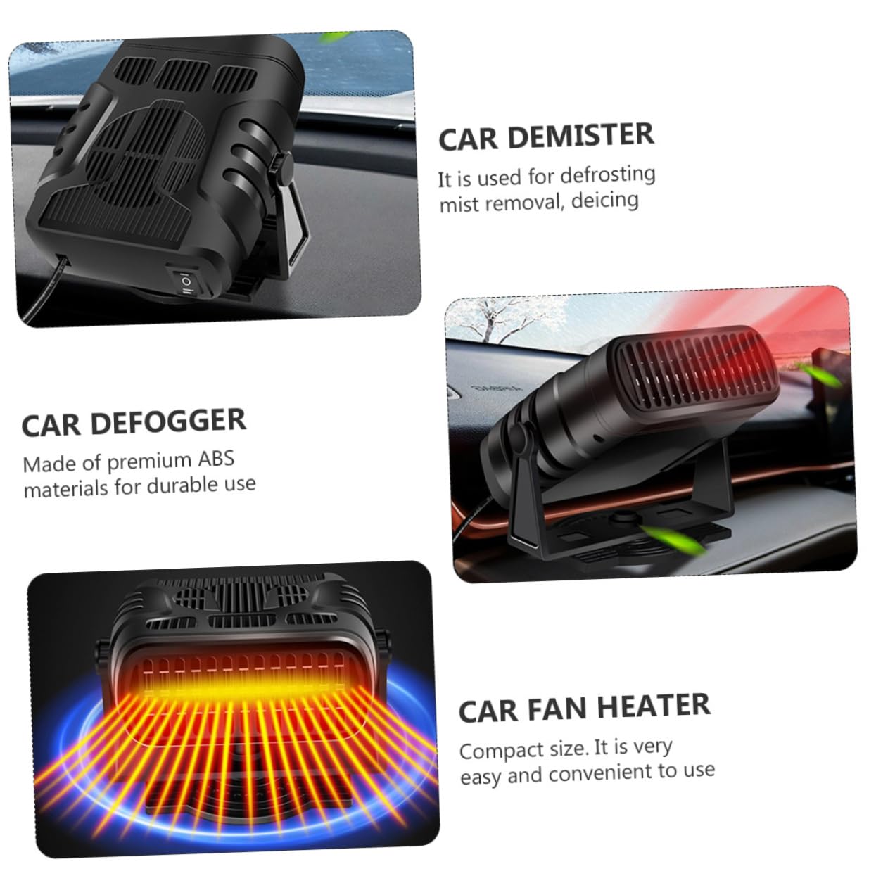 3piezas Calefactor Portátil Para Coche Descongelador y Desempañador Para Ventanas y Parabrisas Instantáneo y Instalación Vehículos