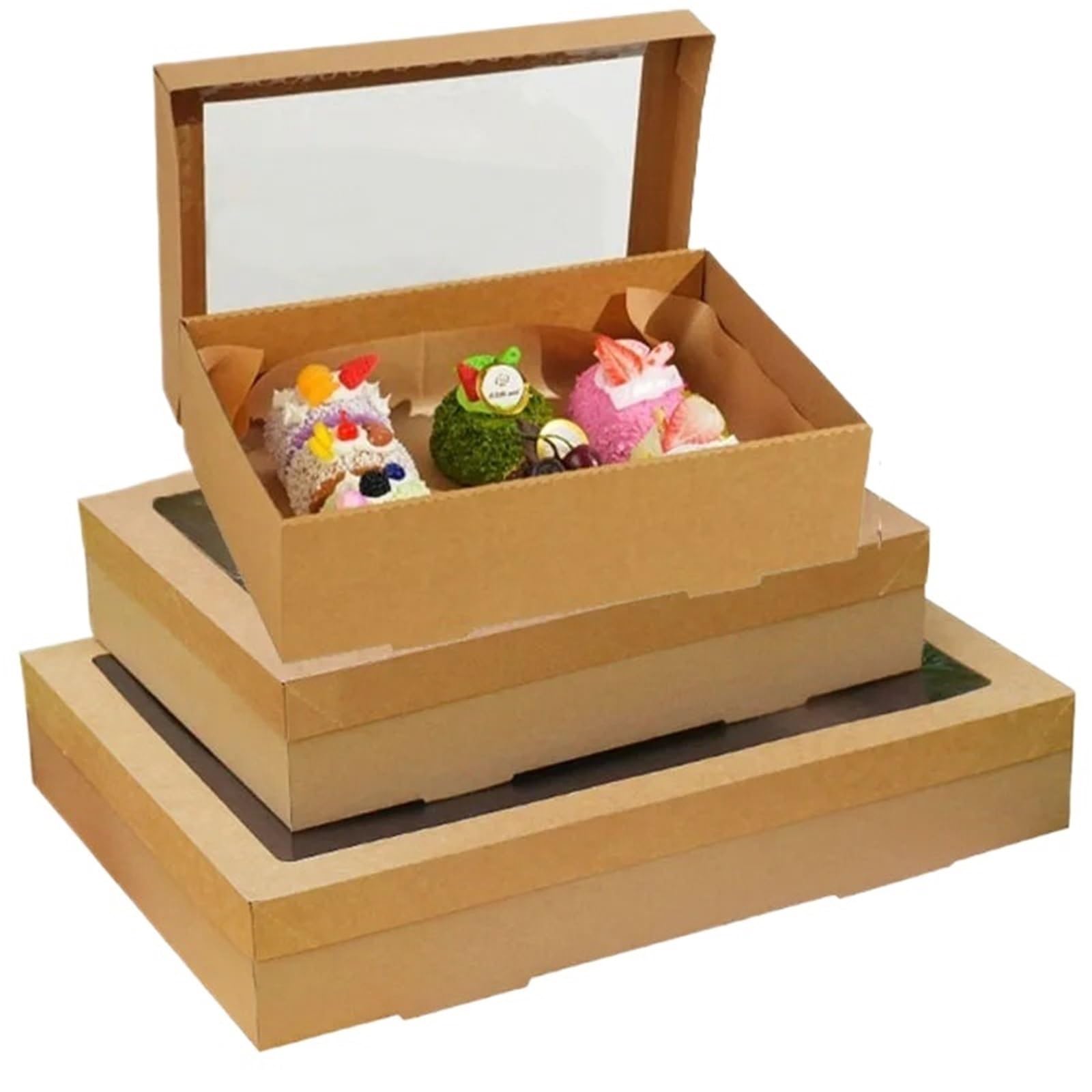 DHYUACN Cupcake Boxes with Clear Window 2-4pcs Brown Kraft Paper Boxes With Window Outdoor Picnic Food Cardboard Box Donuts Muffins Cookies Macaroon Bakery(S 30X20X8cm,4pcs)