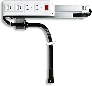 Drawer Outlet Kit with PD 20W USB-C Fast Charging Station(2), AC(TR)(15Amp) Outlets(2), (14 AWG) Power Cable, Aluminum Cord Management Arm for Wide Drawer Bathroom Kitchen Bedroom Offices Cabinets