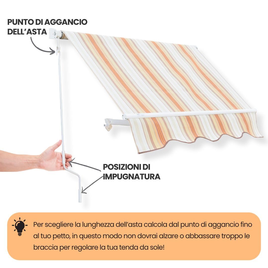 TENDAGGIMANIA Tenda da Sole a Caduta Verticale L.180cm x H.200cm | Tempotest, Caduta Verticale con Bracci, Kit Montaggio e Asta di Manovra, A Rullo per Esterno