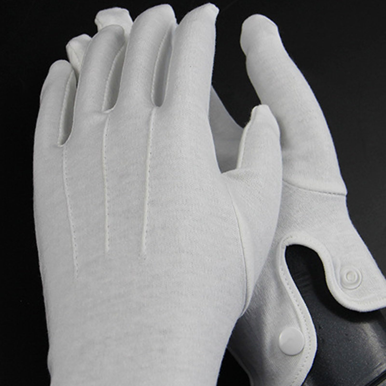 Gants Hommes Pur Coton Blanc Doux Lavables Réutilisables Fermeture Pression Accessoire Maçonnique