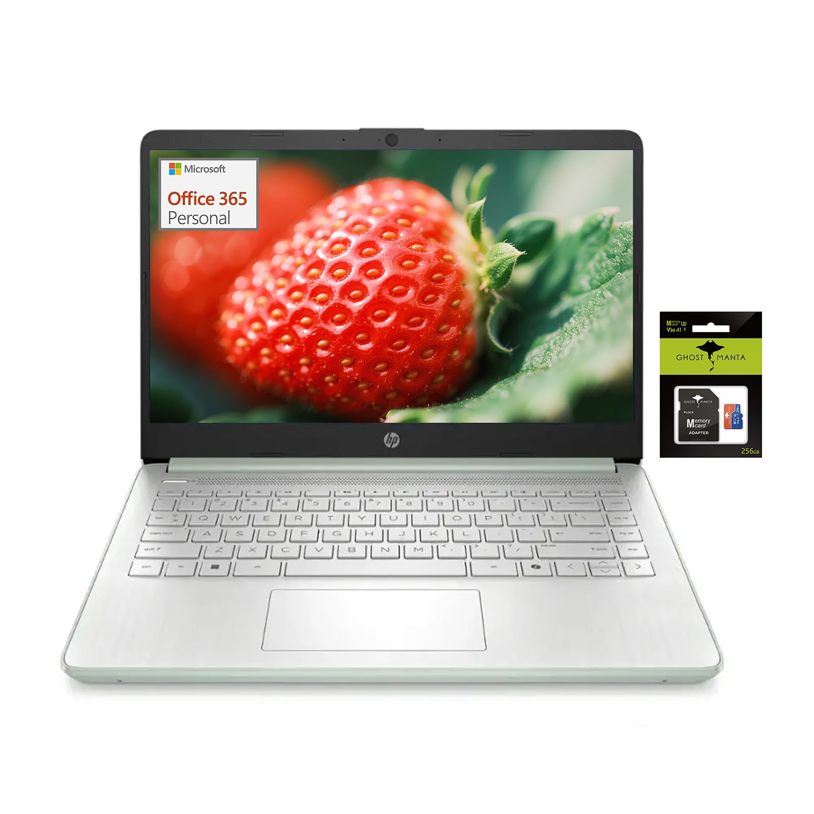 HP 14" Student-Laptop with Copilot AI office365, Quad Core Intel Processor N150(Up to 3.6GHz) 8GB RAM 384GB Storage(128GB UFS + 256GB Ghost Manta SD Card) Win11