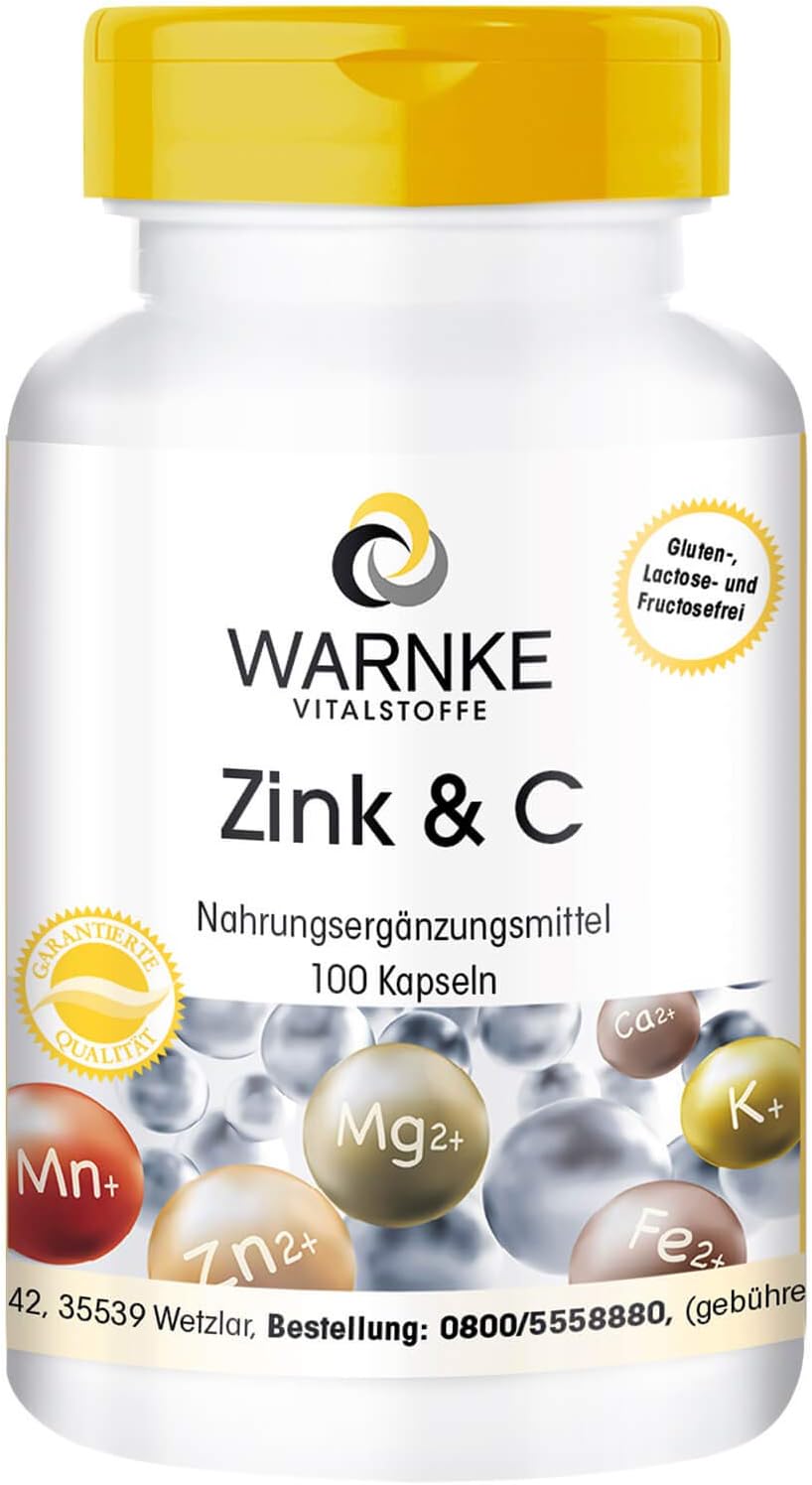 Zink + Vitamine C – 300mg vitamine C en 5mg zink per capsule – veganistisch & hoog gedoseerd – 100 capsules | Warnke Vitalstoffe – Duitse apothekerskwalitei