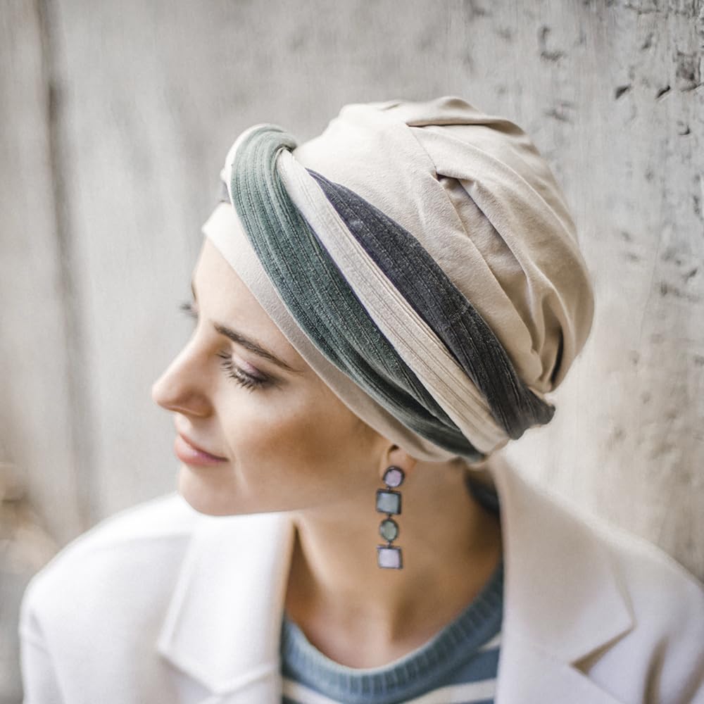 CAREBELL Turbante Elegance Velvet per chemioterapia. Tessuto in cotone. Alopecia e perdita di capelli, beige, Taglia unica