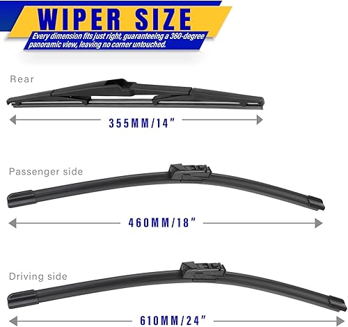 Vista 2 de 3 wipers Replacement for 2017-2022 2023 Mazda CX-5 2017-2022 2023 Mazda CX-9, Windshield Wiper Blades Original Equipment Replacement - 24"/18"/14