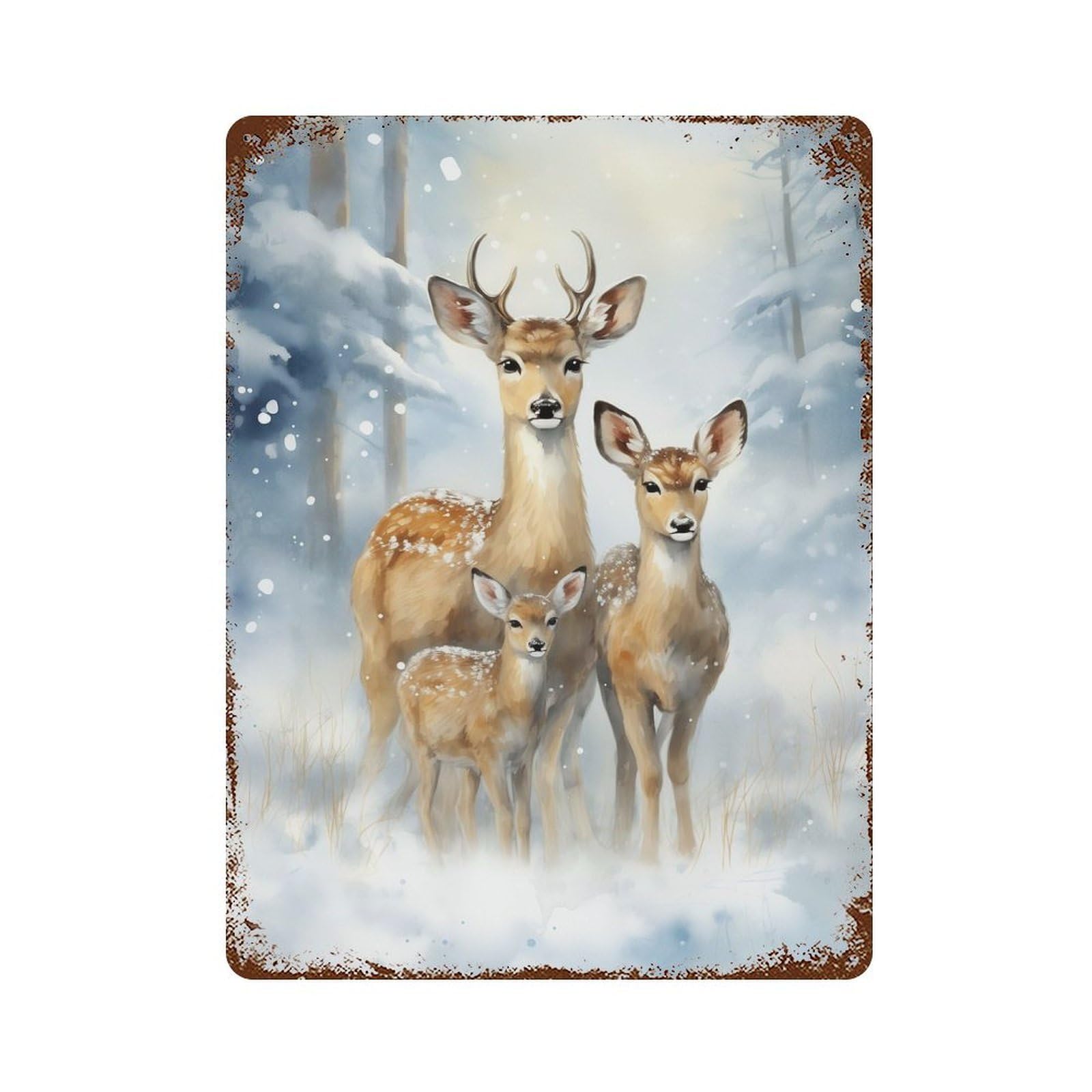 Rust Effect Deer Family Xmas Vintage Rust Metal Sign 15.7"x11.8", Vintage Wall Decor for Garage, Bar And Workshop Decor