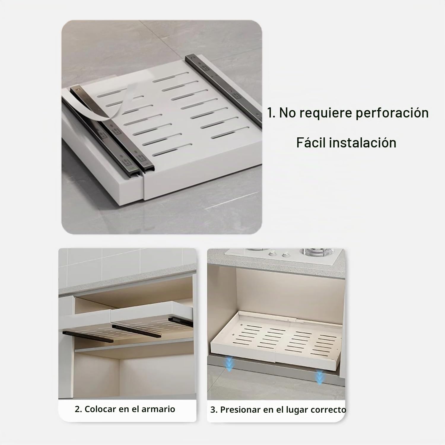 Paquete de 2 Cajones Extraibles para Cocina,Cajón Telescópico,bandeja extraible armario cocina(32-52 Cm)Organizador De Cocina,Para Guardar Utensilios De Cocina Corredero Sin Taladrar(Blanco)
