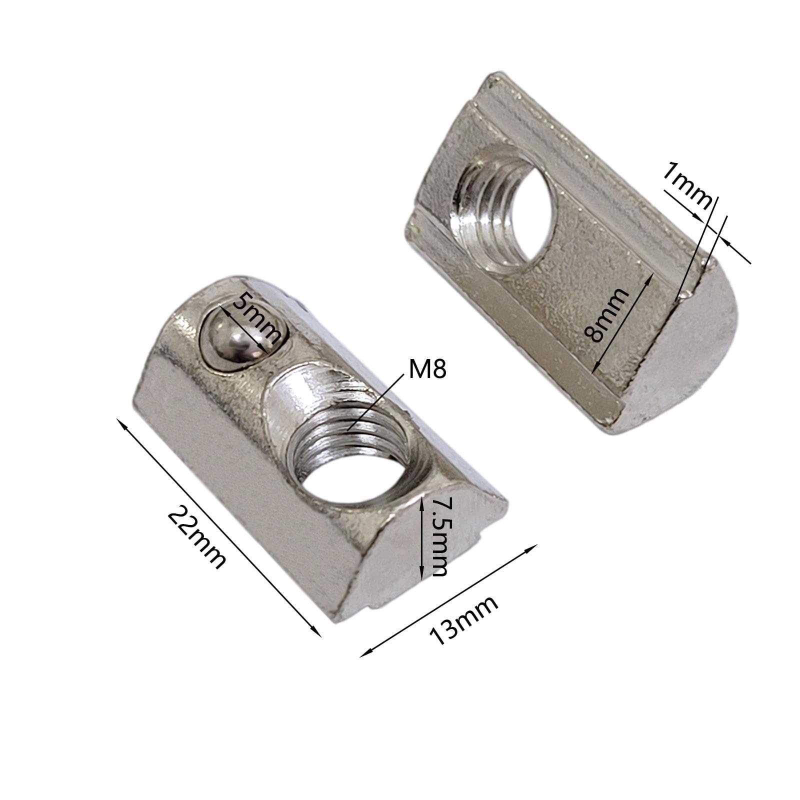 Amazon.com: 100 PCS Carbon Steel M8 T-Nuts Roll-in Spring, T-Slot