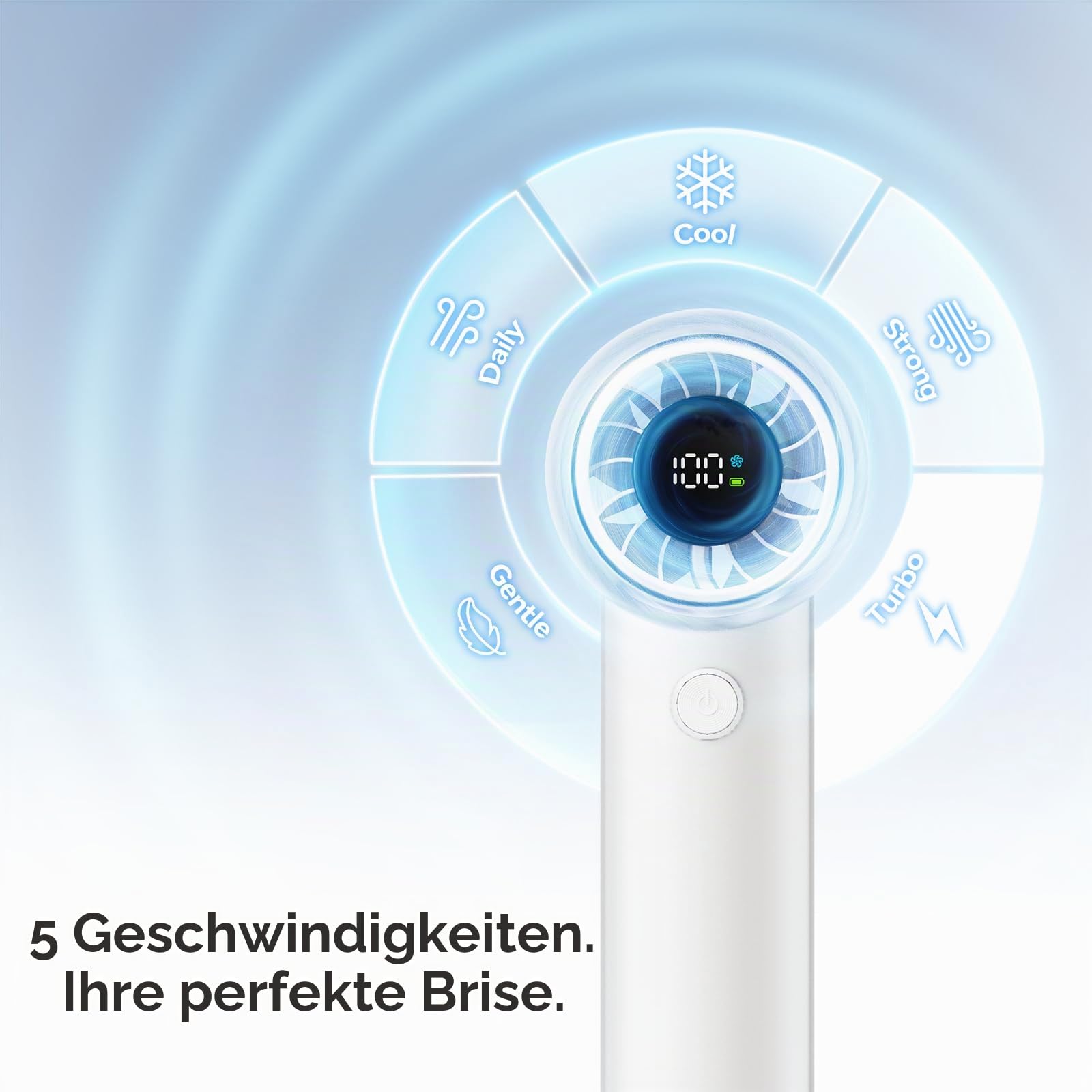 Snapgear Ultraleichter, tragbarer Taschenventilator (95 g), leiser Handventilator, 15.000 U/min Turbo Jet, 20 Stunden Laufzeit, 5 Geschwindigkeitsstufen, flüsterleise (44 dB), USB-C-aufladbar