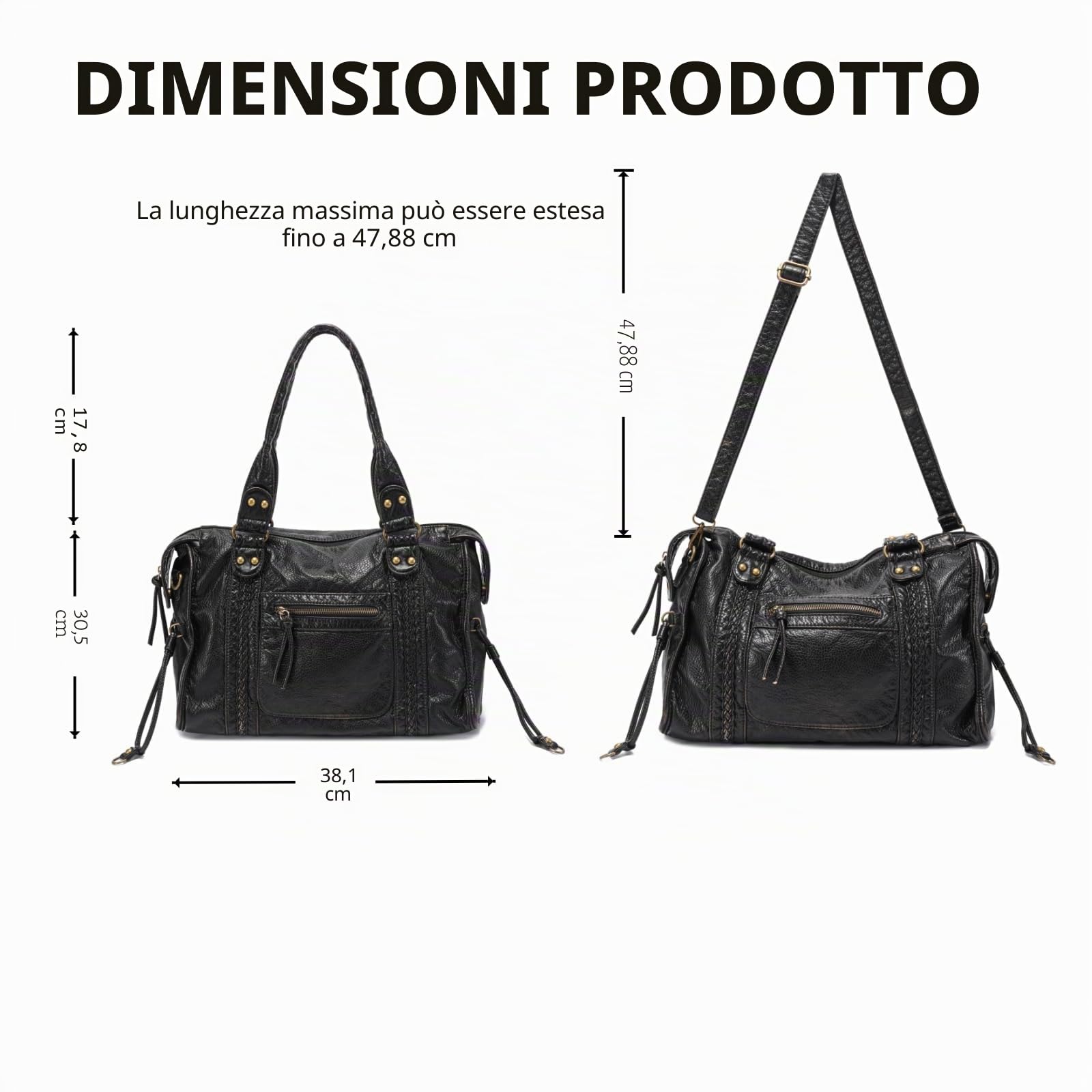 JOLLQUE Rivet Crossbody City Bag per le donne, grande borsa retrò in pelle lavata, borse a tracolla vintage Y2K estive Hobo