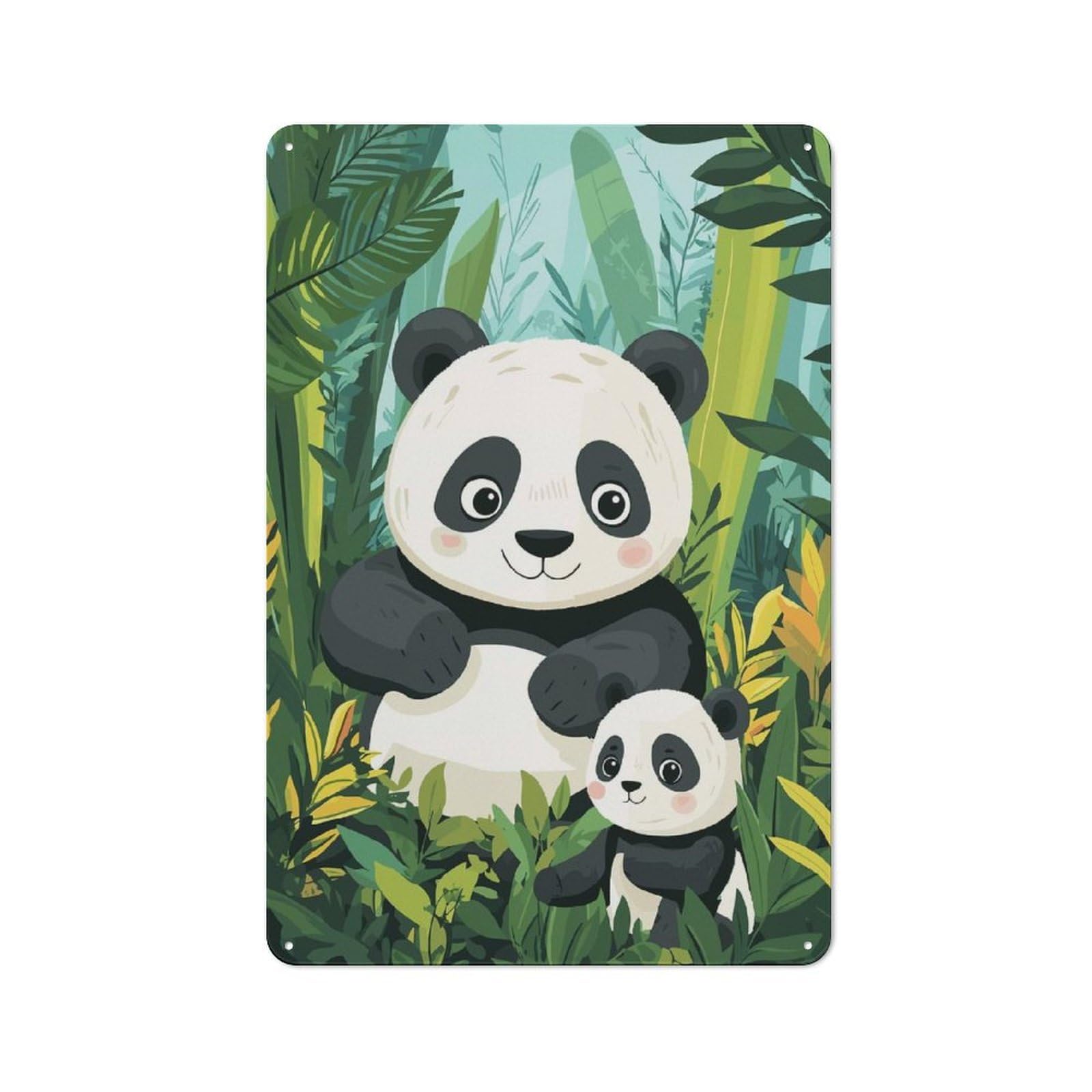 Junmoney Cute Panda Family For Guest Room Or Hallway, Retro-Style Tin Sign 30X20cm, For Vintage Wall Decor Fans, For Themed Room Decoration