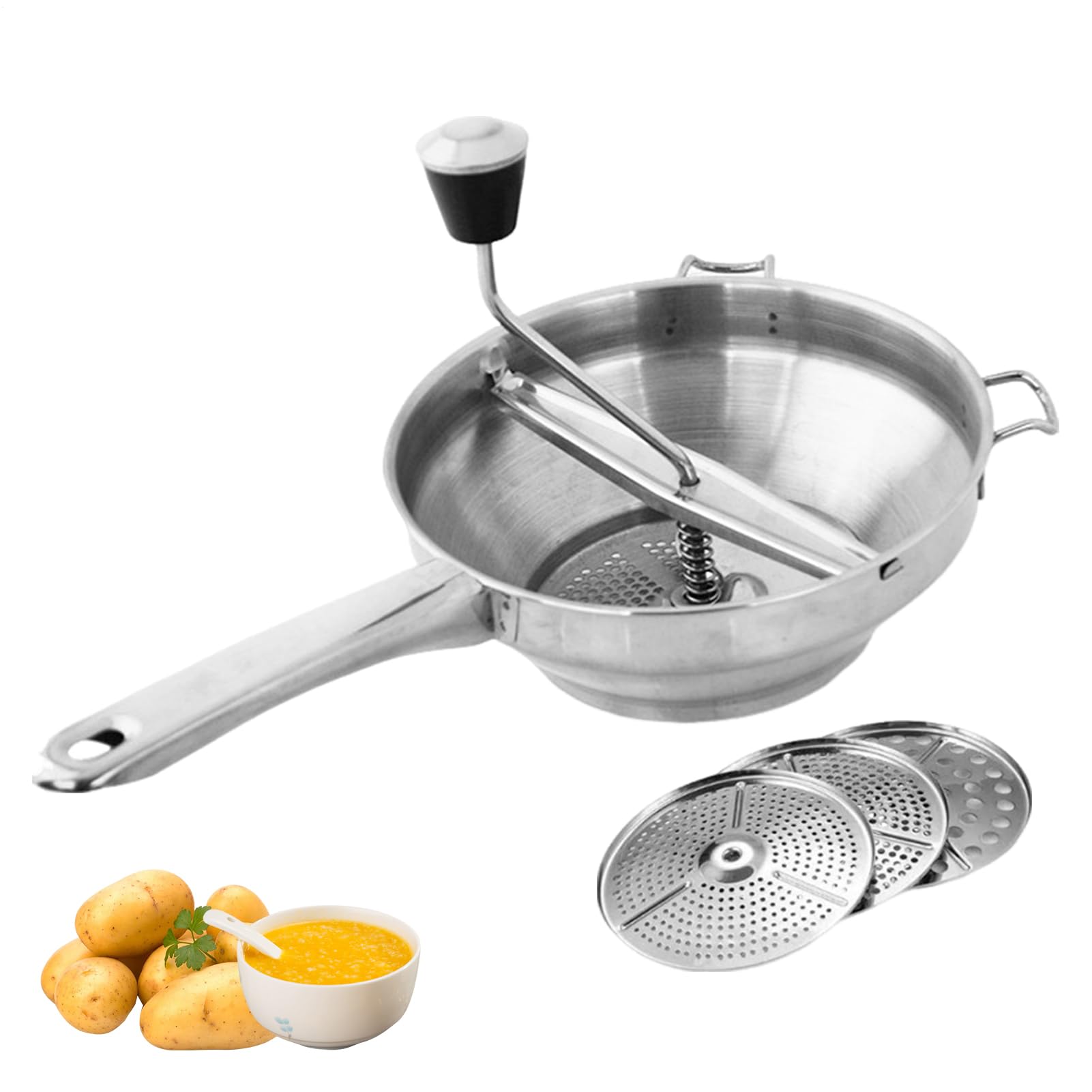 Moulin alimentaire pour sauce tomate, purée de pommes de terre,Presse-tomates Presse-pommes de terre en acier inoxydable avec poignée | Presse-purée ergonomique, passoire à tomates pour sauce tomate,