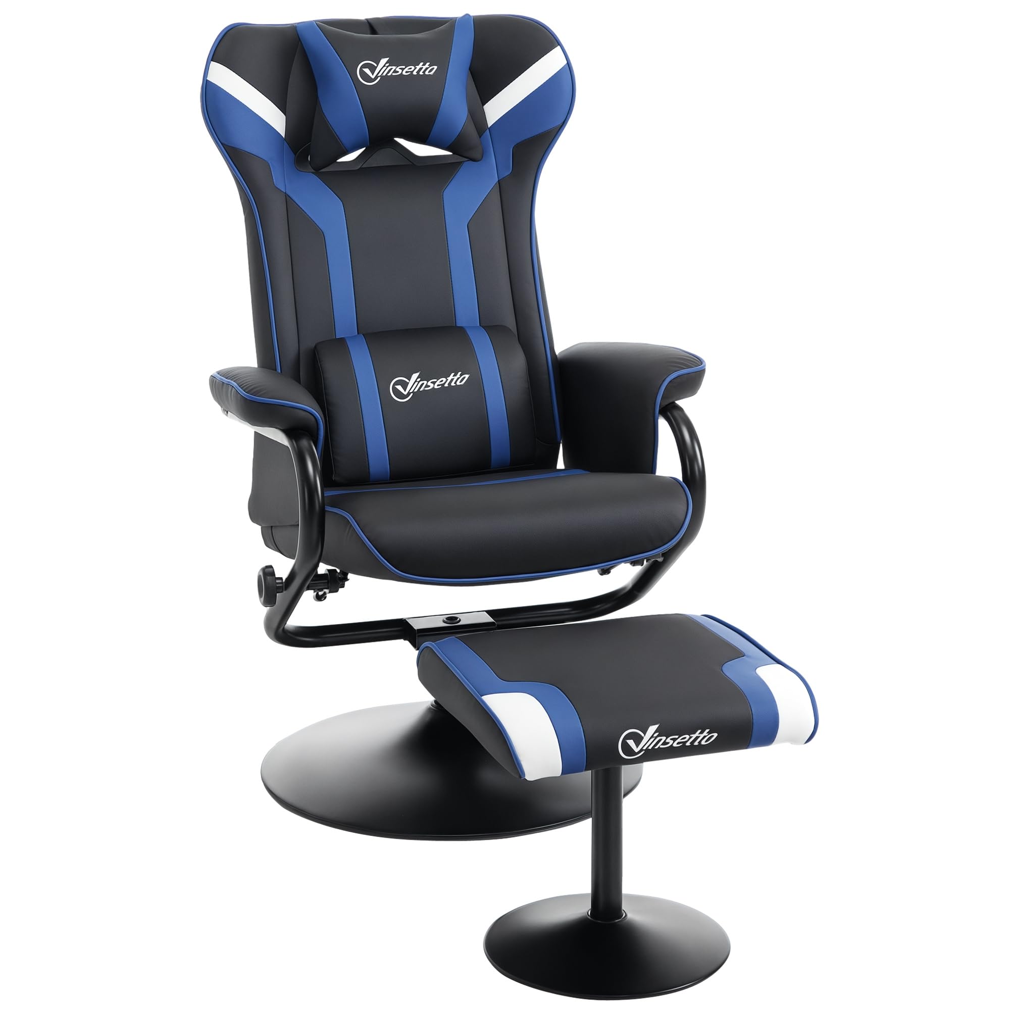 Vinsetto Set 2 Pezzi Poltrona Gaming Reclinabile con Sgabello Poggiapiedi, Inclinazione 130° e Supporto Lombare, Nero e Blu Scuro