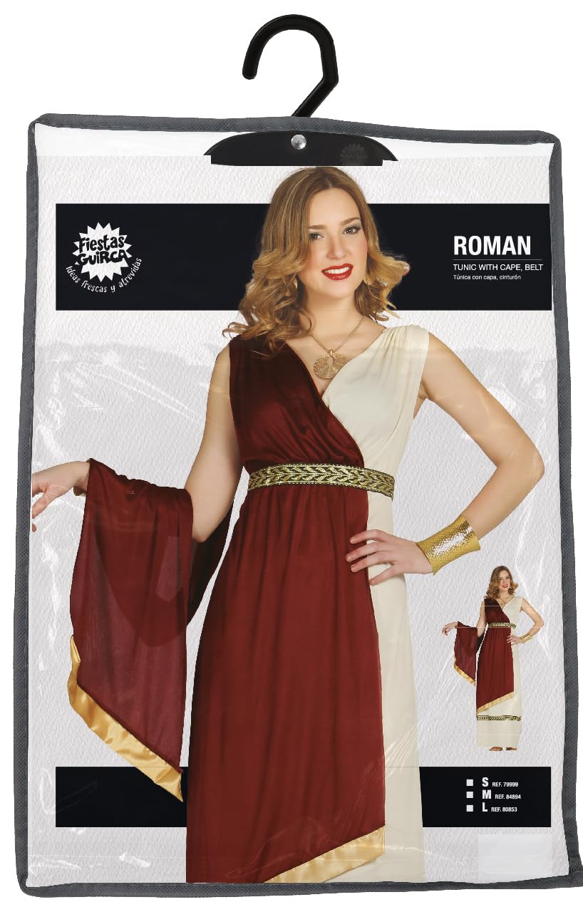 FIESTAS GUIRCA | Costume Romana Adulta (42-44/L) - Cappa, Cintura e Tunica - Costumi di Romani e Greci per Halloween, Carnevale e Feste in Maschera - Ideale per Adulti - Granata e Beige
