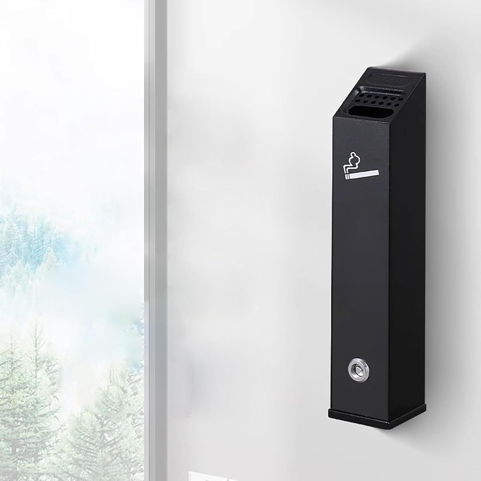 Posacenere in acciaio inox con serratura a chiave, contenitore per sigarette da esterno, da parete, per spazi pubblici, resistente alle intemperie