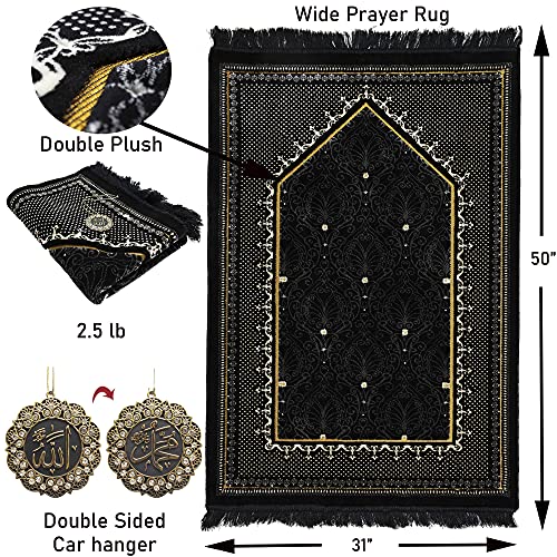 Modefa-Turkish-Islamic-Velvet-Prayer-Rug-Thick-Wide-Soft-Carpet-for-Men-Women-Large-Muslim-Salah-Mat-Ramadan-Eid-Gift-with-Car-Hanger-Double-Plush-Topkapi-Black