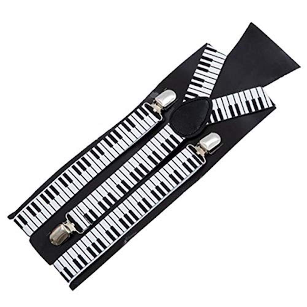 Wickedfun Unisex Black Plain Printed Braces Suspenders Adjustable Slim Men Ladies Trouser Fancy Dress Clip On By Angies Fashion Ltd (Piano Print)