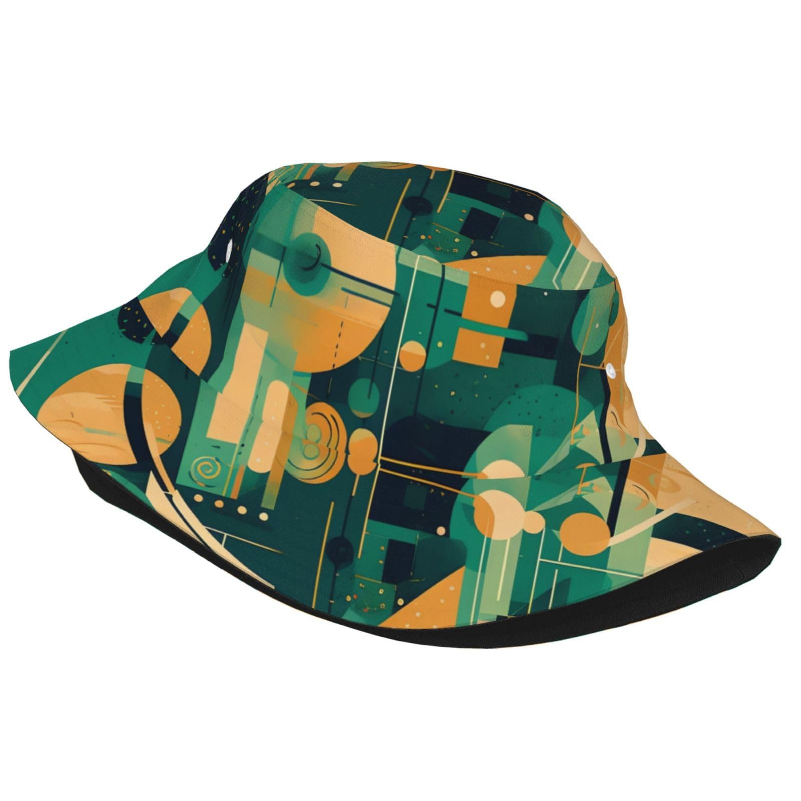 Unisex Cute Bucket Hat Summer Travel Fisherman Cap Green and Beige Drawing Beach Travel Sun Hat Outdoor Cap
