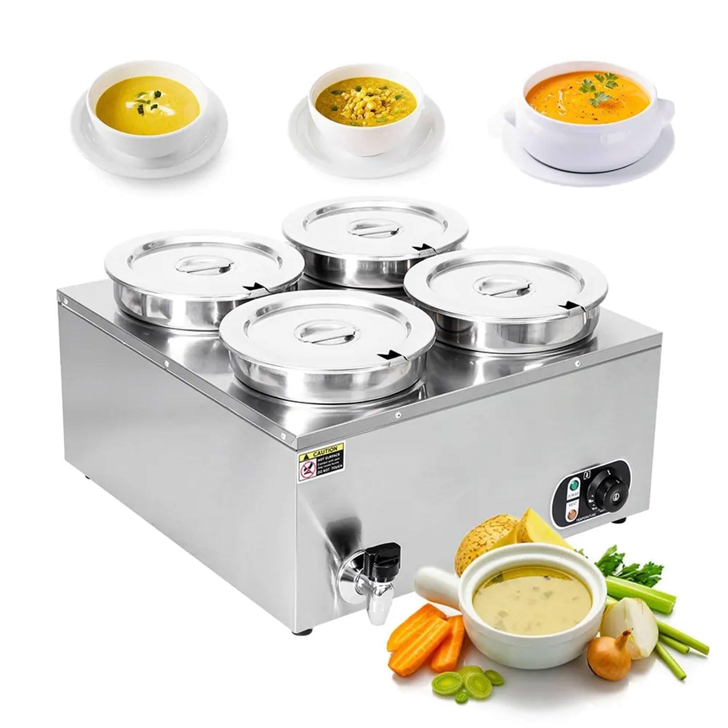 Calentador comercial de comida de mesa de vapor Bain Marie 1500W, 4x7L para restaurantes de catering.Protector de sopa eléctrico 110-240V con control de temperatura.Servidor de buffet de acero inserbl