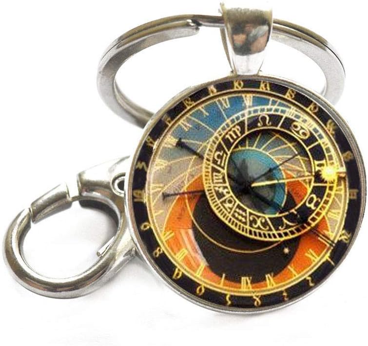 Astronomical Clock Key Ring, Clock Keychain, Prague Keychain, Prague, Geekery Clock, Clock Charm, Steampunk Clock Jewelry, Steampunk Keychain.F050