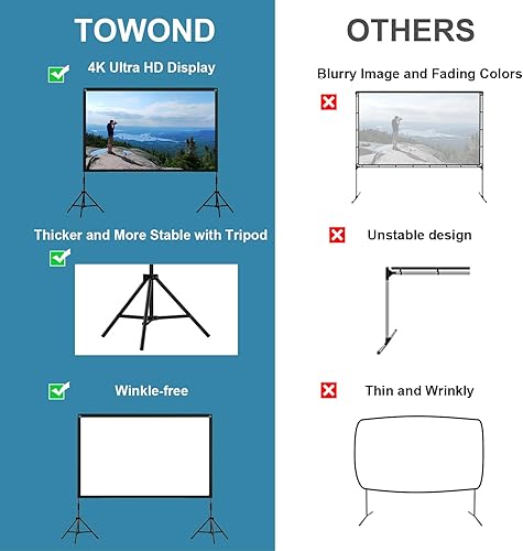 Miniatura 10 de Towond - Pantalla y soporte para proyector, portátil de 100 pulgadas, para interiores y exteriores, 169 4K HD, pantalla de proyección frontal y