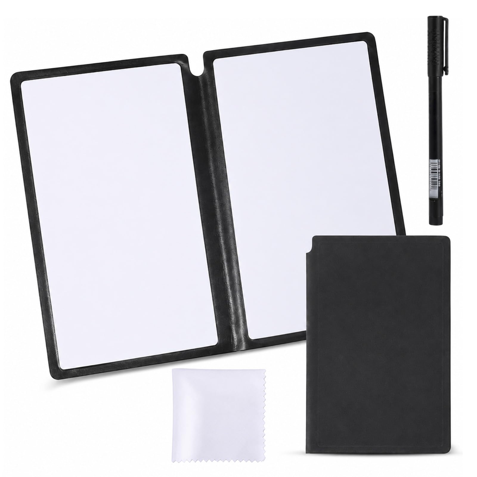 1 Pcs A5 Dry Erase Notebook, Black PU Cover Mini Whiteboard