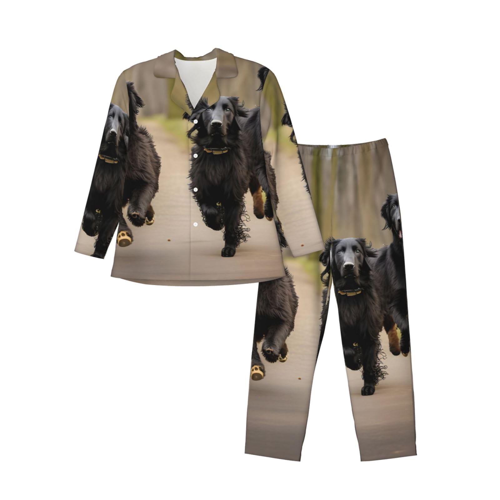 Trotting Herren-Pyjama-Set, flach, beschichtet, Pfotenabdruck, langärmelig, zweiteilig, Hauskleidung, bequeme Nachtwäsche, Nachtwäsche