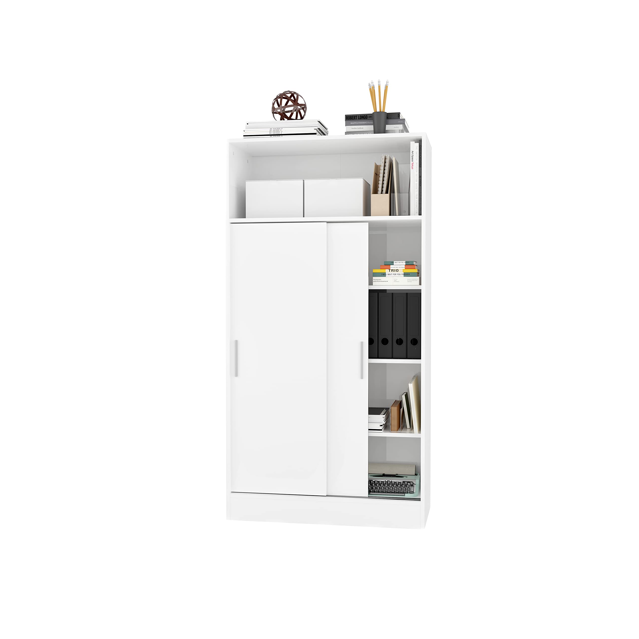 Buyqualia Armario despensa hogar Multiusos de Gran Capacidad con Puertas correderas en Color Blanco (Alto 157 / Ancho 82 / Fondo 38) cm