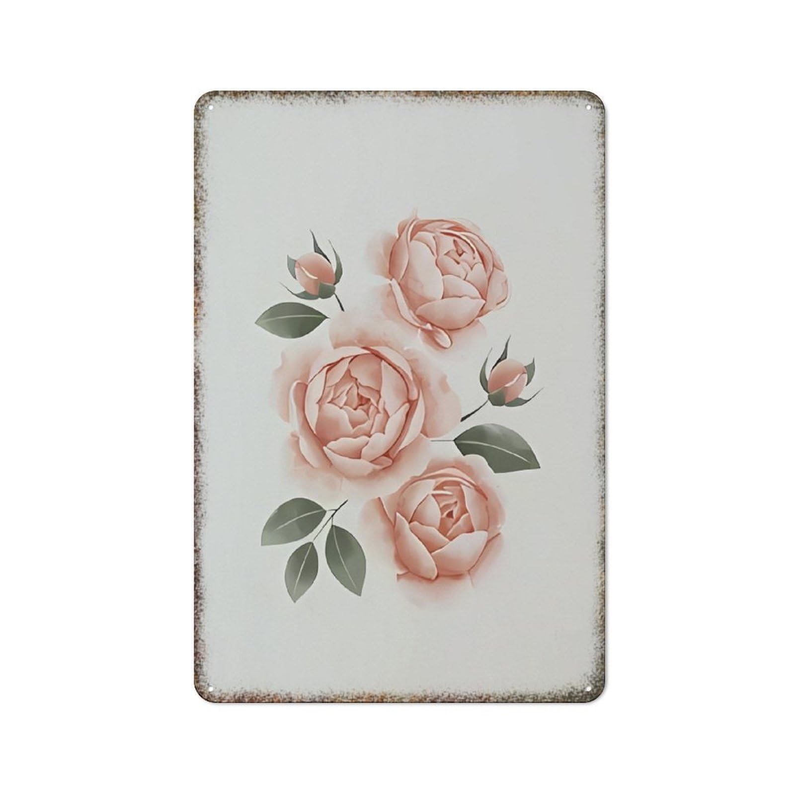 Vintage Watercolor Rose Bouquet High Gloss Metal Home Wall Decor Plaque 8x12 inch