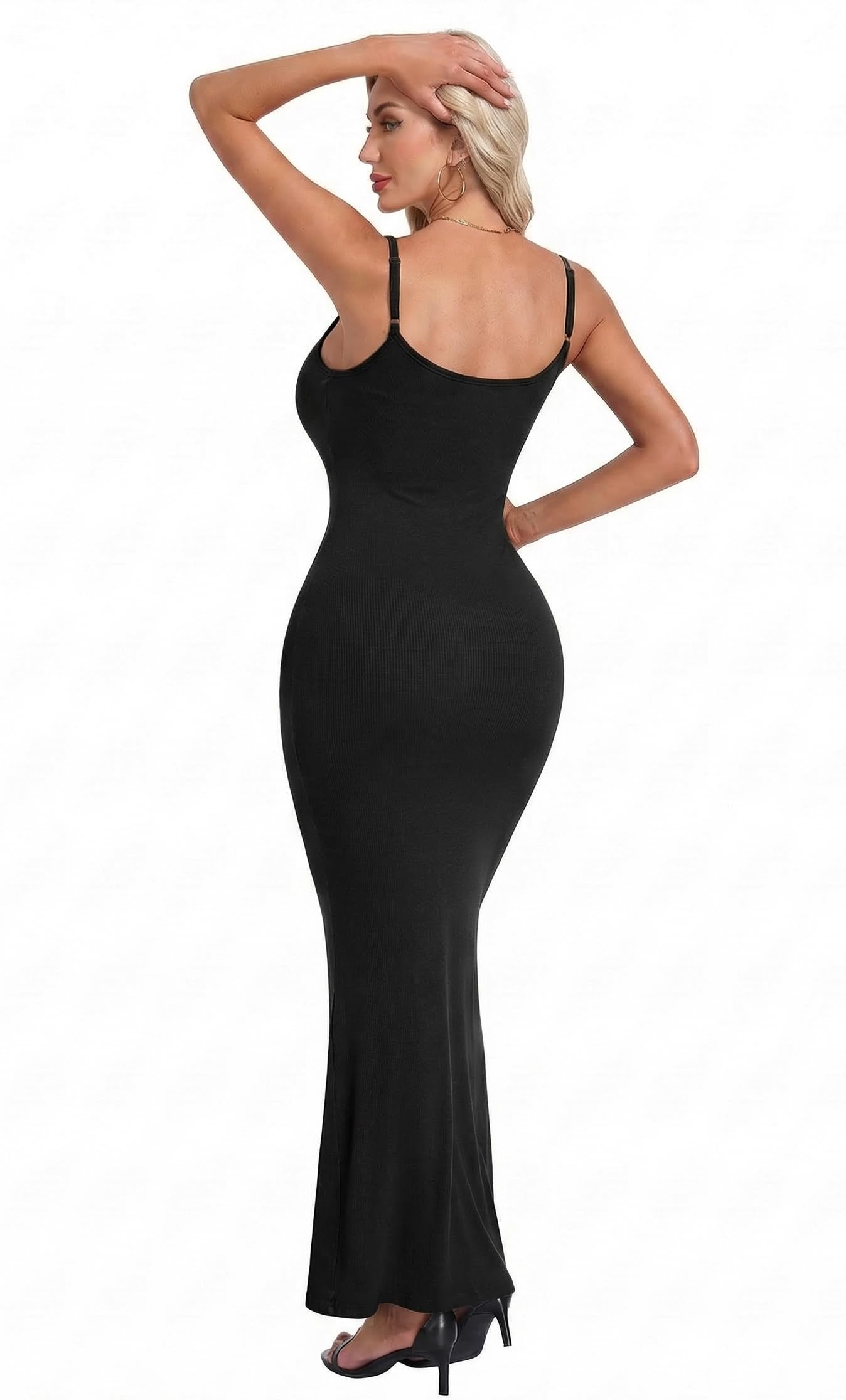 IWOLLENCE Bodycon sukienka damska letnia sukienka maxi, długa sukienka spaghetti, bez pleców, wąska, elegancka, seksowna, elastyczna, kwadratowa sukienka, regulowane ramiączka