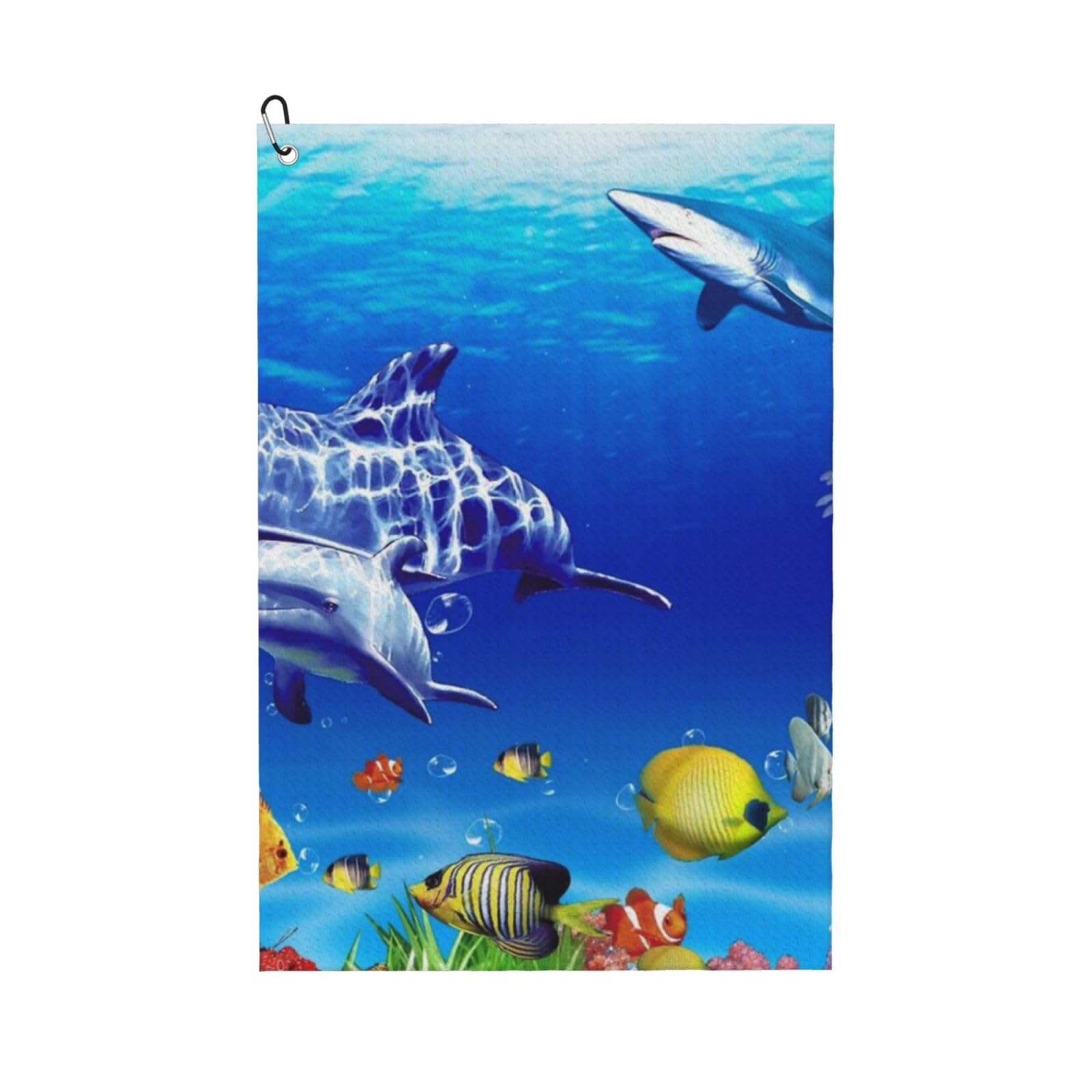 Hnnkloy Seabed Coral Fish, 16x24 in Portable Waffle Golf Towels with Carabiner Clip for Golf Bag