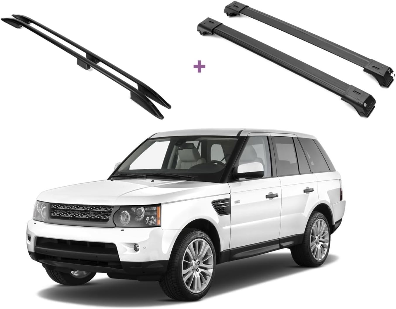 ERKUL Set of Roof Side Rails Rack + Cross Bars for Range Rover 2002-2012 | Complete Roof Rack System | Rooftop Luggage Carrier, Kayak, Canoe, Ski | Designed for Bare Roofs | Black