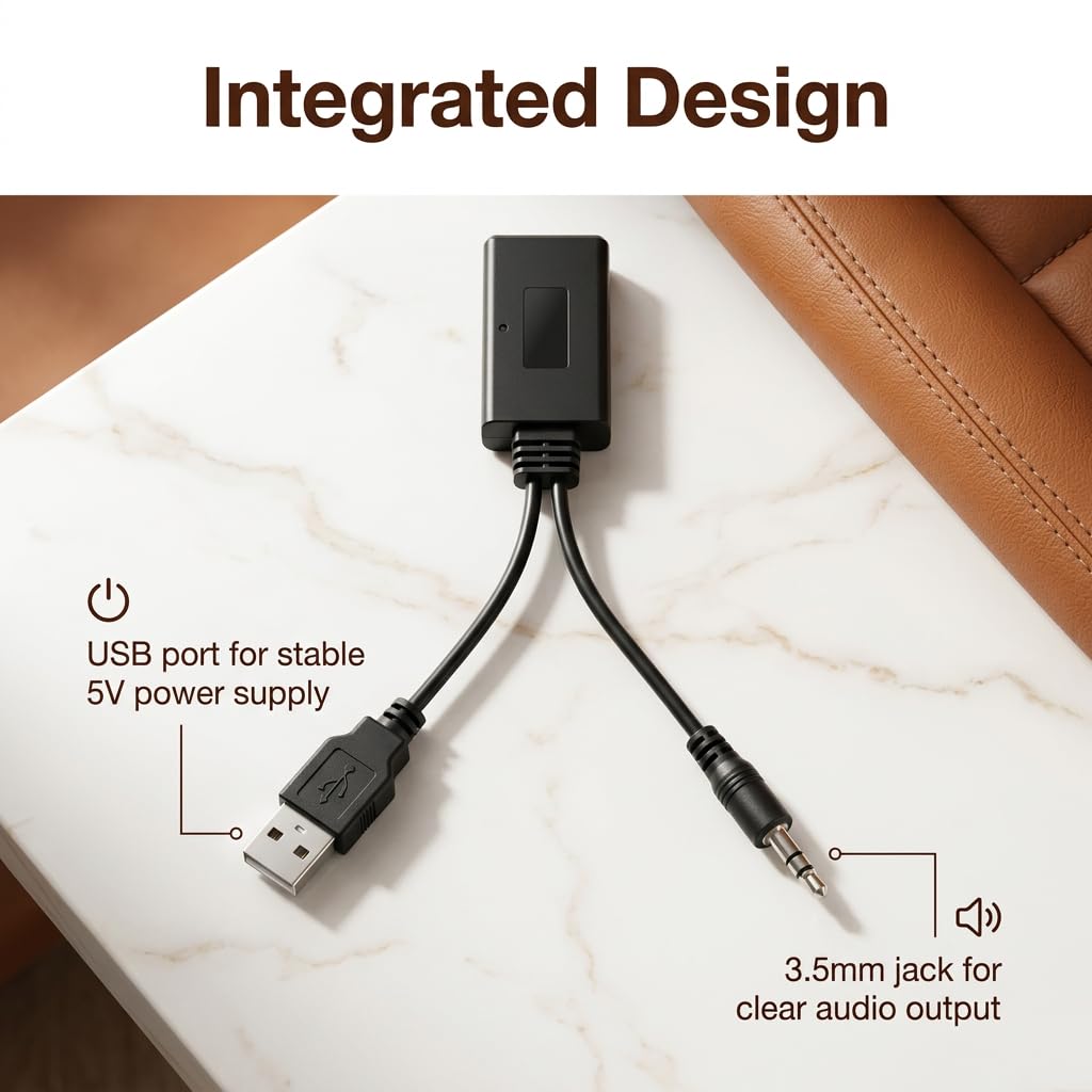 Bluetooth-AUX-Adapter für Auto 5.0, kabelloser Bluetooth-Empfänger, 3,5 mm, kabellos, 3,5 mm Klinkenstecker, mit USB-Stromversorgung, Stereo-Musik-Streaming, kompatibel mit Autoradio, Lautsprecher, PC