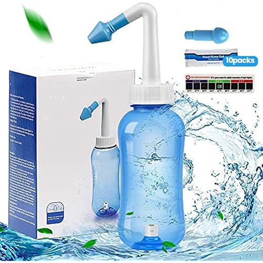 HANNEA® Neti Pots for Sinus Rinse Bottle Nose Wash Cleaner Pressure Rinse Nasal Irrigation for Adult & Kid BPA Free 300 ML with 10 Nasal Wash Salt Packets and Sticker