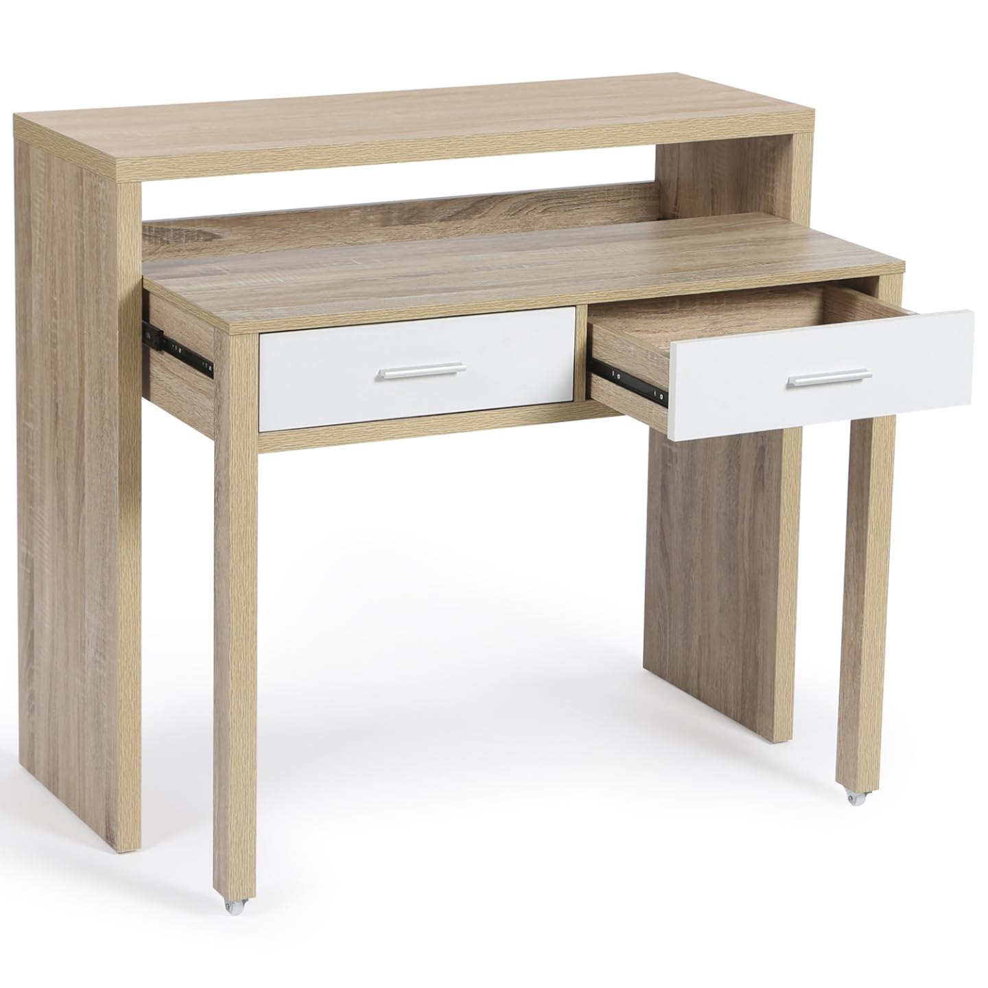 IDMarket - Bureau Extensible Max façon hêtre et Blanc