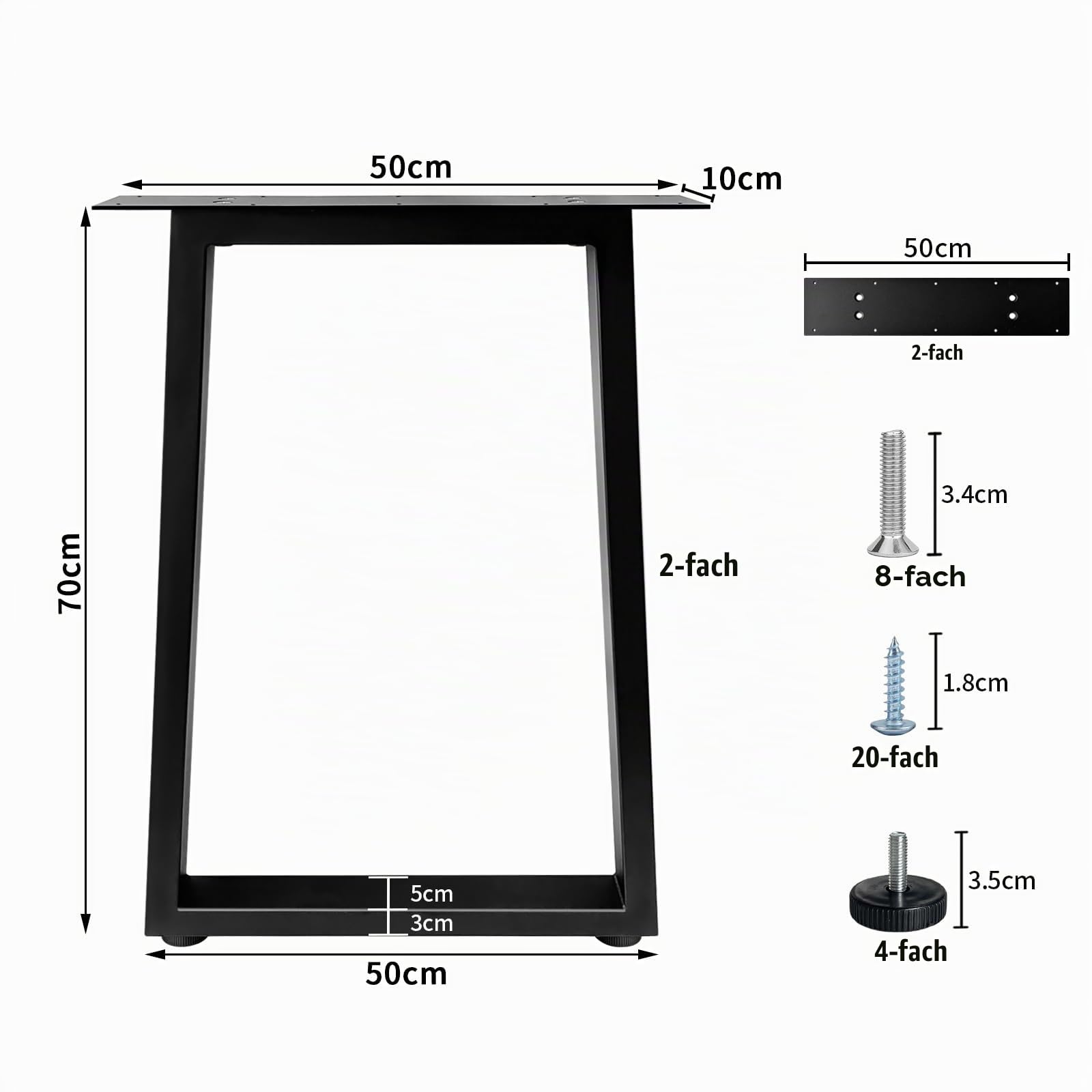 Jahof Tischbeine Metall Schwarz 50 x 70 cm, 2 Stück Trapezifische Tischgestell Verstellbar, Heavy Duty Industrielle Tischkufen für Esstisch, Schreibtisch