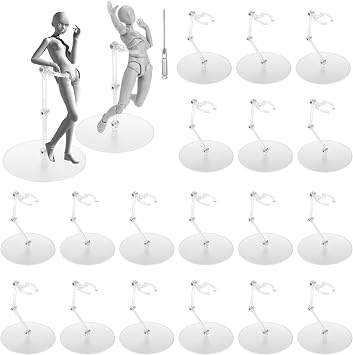 20 PCS Action Figure Display Stand, Assembly Action Figure Display Holder Base with 2pcs Screwdriver, Clear Action Figure Stand Doll Accessories Compatible with Gundam Hg/Rg 1/144 Round