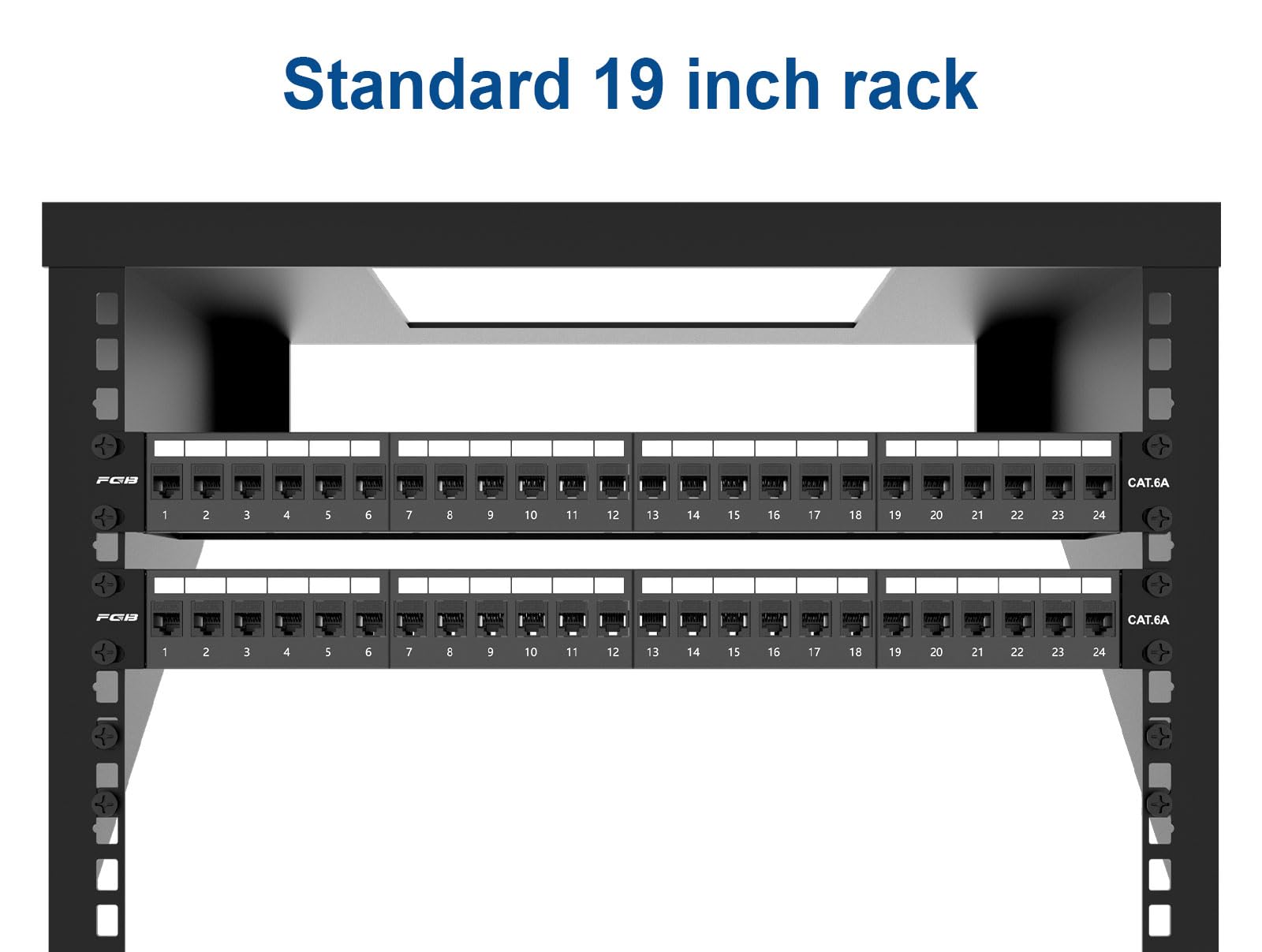 FGB Patch Panel da 10 Gbps a 24 porte, Patch Panel Cat6A 1U, montaggio a rack da 19 pollici o pannello patch Keystone per montaggio a parete con barra posteriore, pannello patch di rete per cablaggio