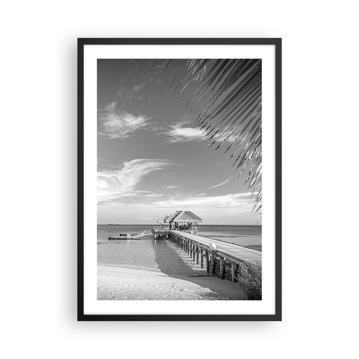 Poster Wandbild Kunstdruck 50x70cm Schwarz-Weiß Landschaften - 4750 - P2B | Paradiesisch Strand Einfarbig Vertikal mit schwarzem Rahmen Wohnzimmer Schlafzimmer Küche Büro Wanddeko Kunstposter ARTTOR