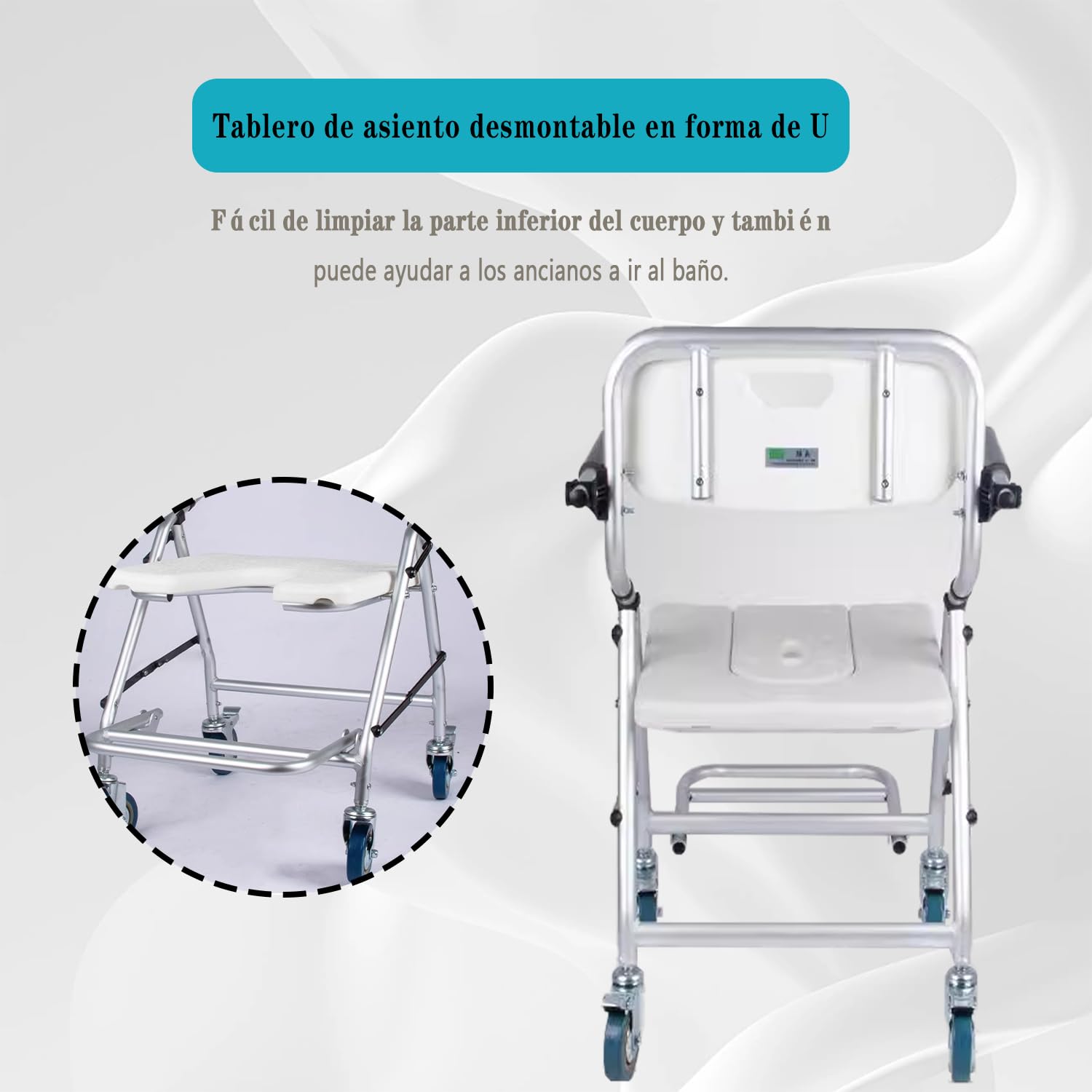 Silla de Ducha con Ruedas para Personas Mayores, Carga 120kg | Silla de Ruedas Ducha Plegable, Silla Baño Ancianos Ducha Montaje sin Herramientas