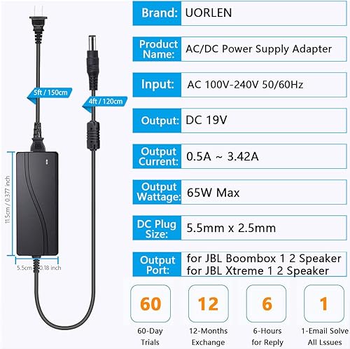 Miniatura 6 de Cargador Boombox 1 2 con certificación UL, cargador rápido de 19 V compatible con JBL 1 2 Boombox, JBL 1 2 Xtreme Altavoz Bluetooth inalámbrico