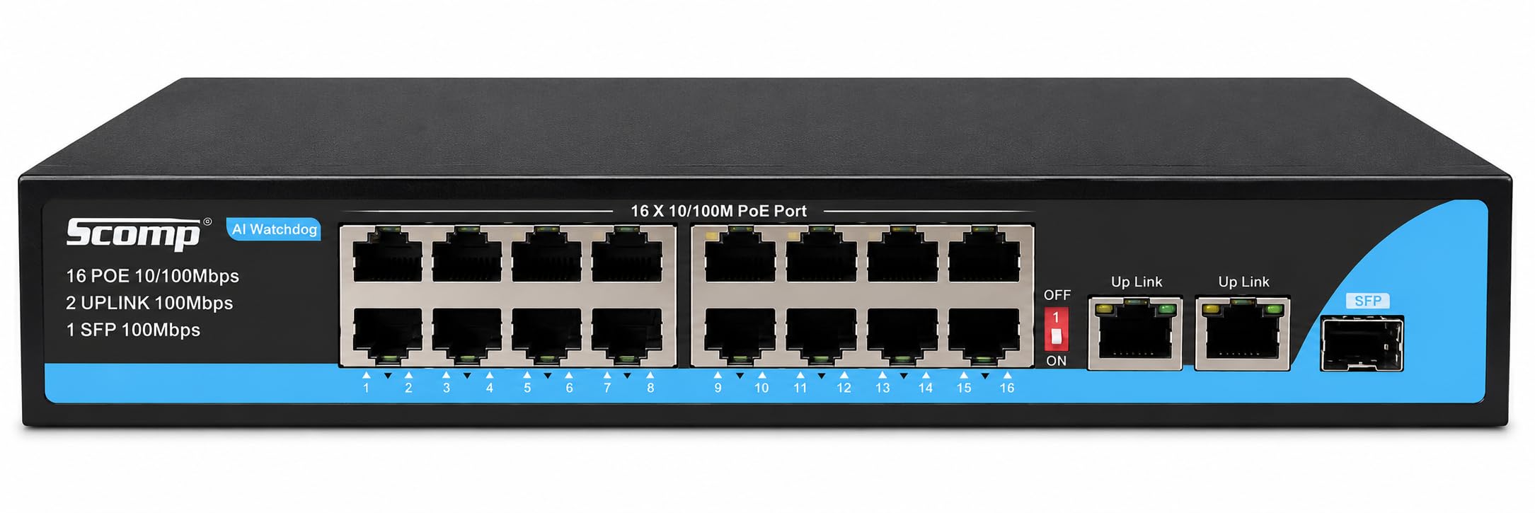 Smart 16 Port PoE Switch with 16 Fast Ethernet PoE Ports, 2 Gigabit Uplink Ports & 1 SFP Port, 250W IEEE 802.3af/at CCTV Networking Switch, 1 Year Warranty-image-12