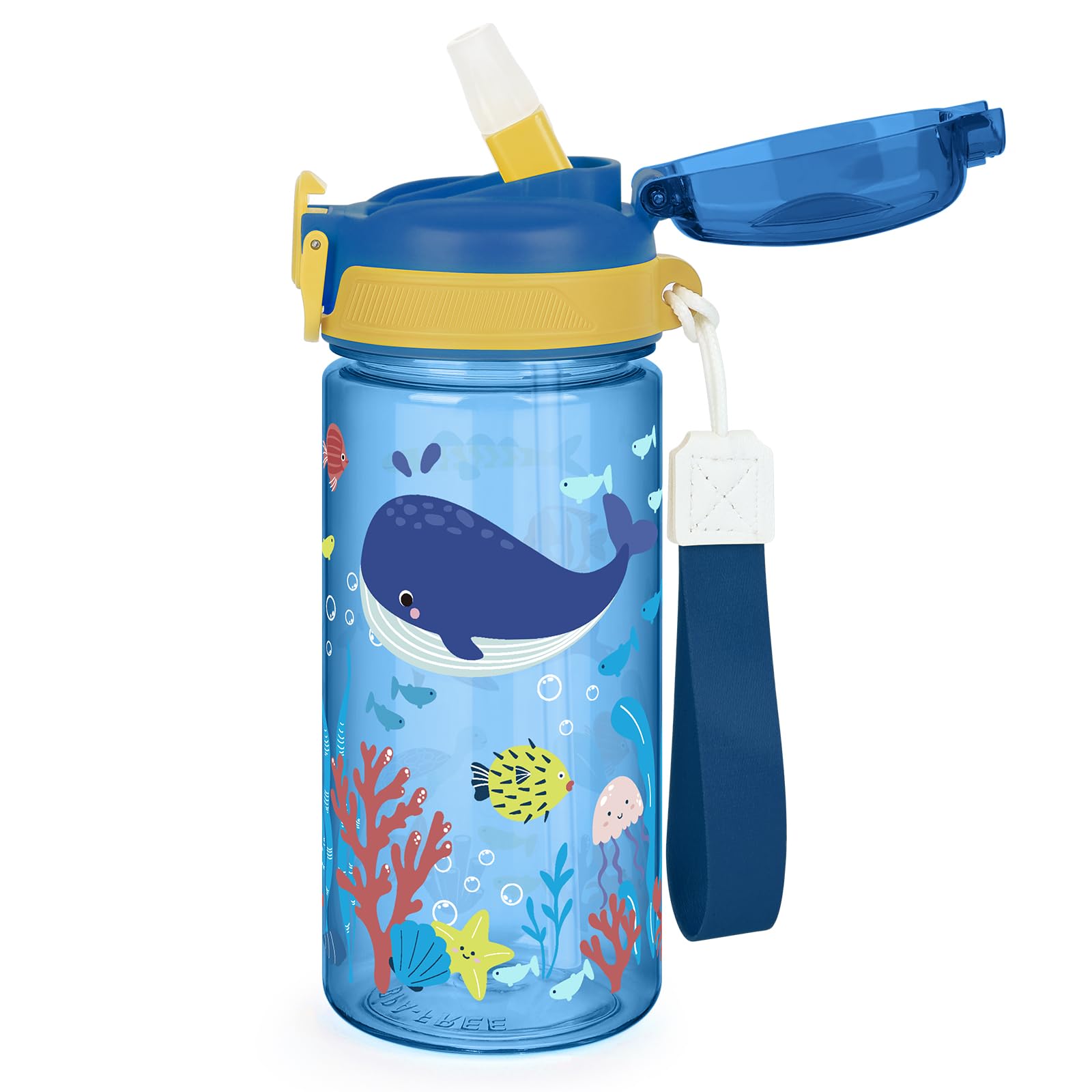 wooshwa Tritan Kids Water Bottle for School, 16 oz Plastic Water Bottle