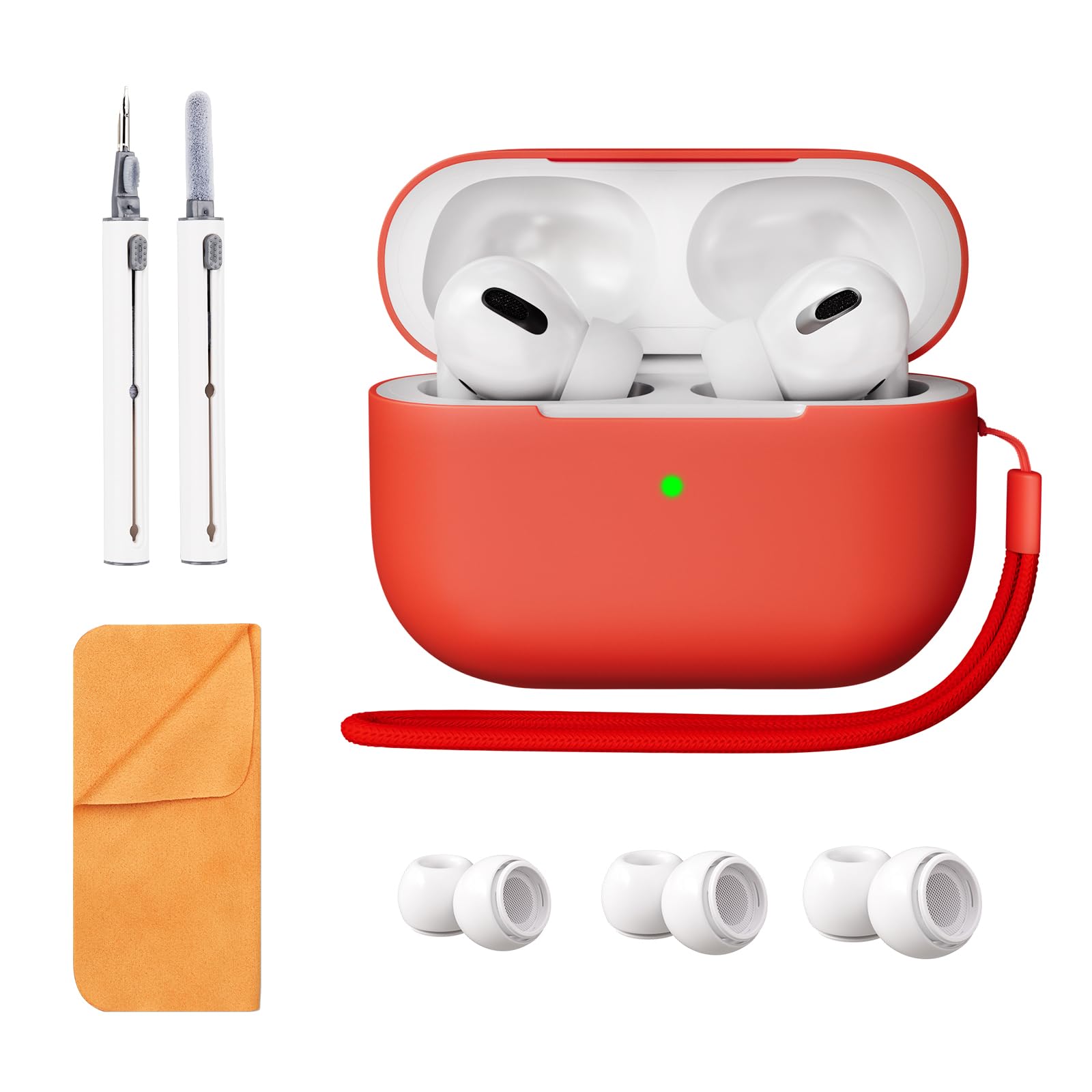 Airpods Pro 2nd Generation Case Cover, Full Protective Soft Silicone, with Cleaner kit and 3 Pairs Replacement Ear Tips, Front LED Visible