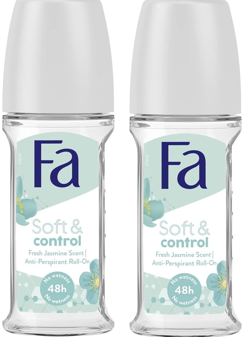 Fa, Soft & Control Fresh Jasmine Scent Anti-Perspirant Roll-On, 48h No Wetness 50ml (Pack of 2)