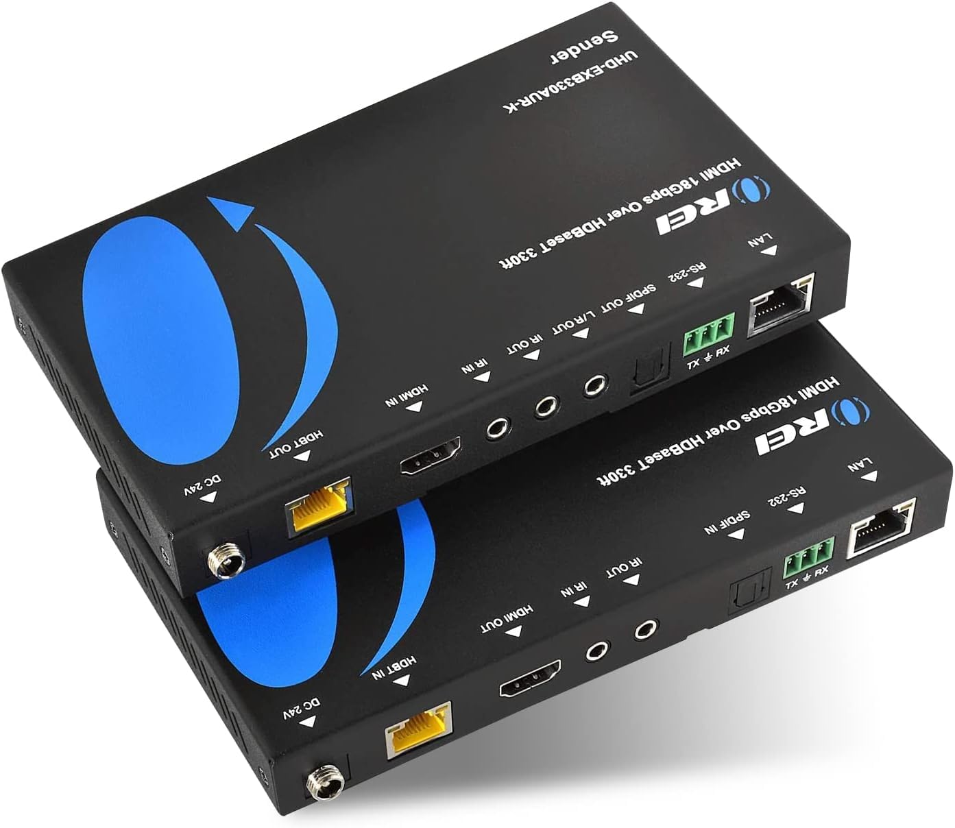 Orei Extensor HDMI 4K ARC Balun - HDBaseT UltraHD 4K @ 60Hz 4:4:4 a través de un Solo Cable CAT5e/6/7 con HDR, LAN, CEC, ARC e IR, RS-232 - hasta 330 pies - Salida de Audio - Cable de alimentación -