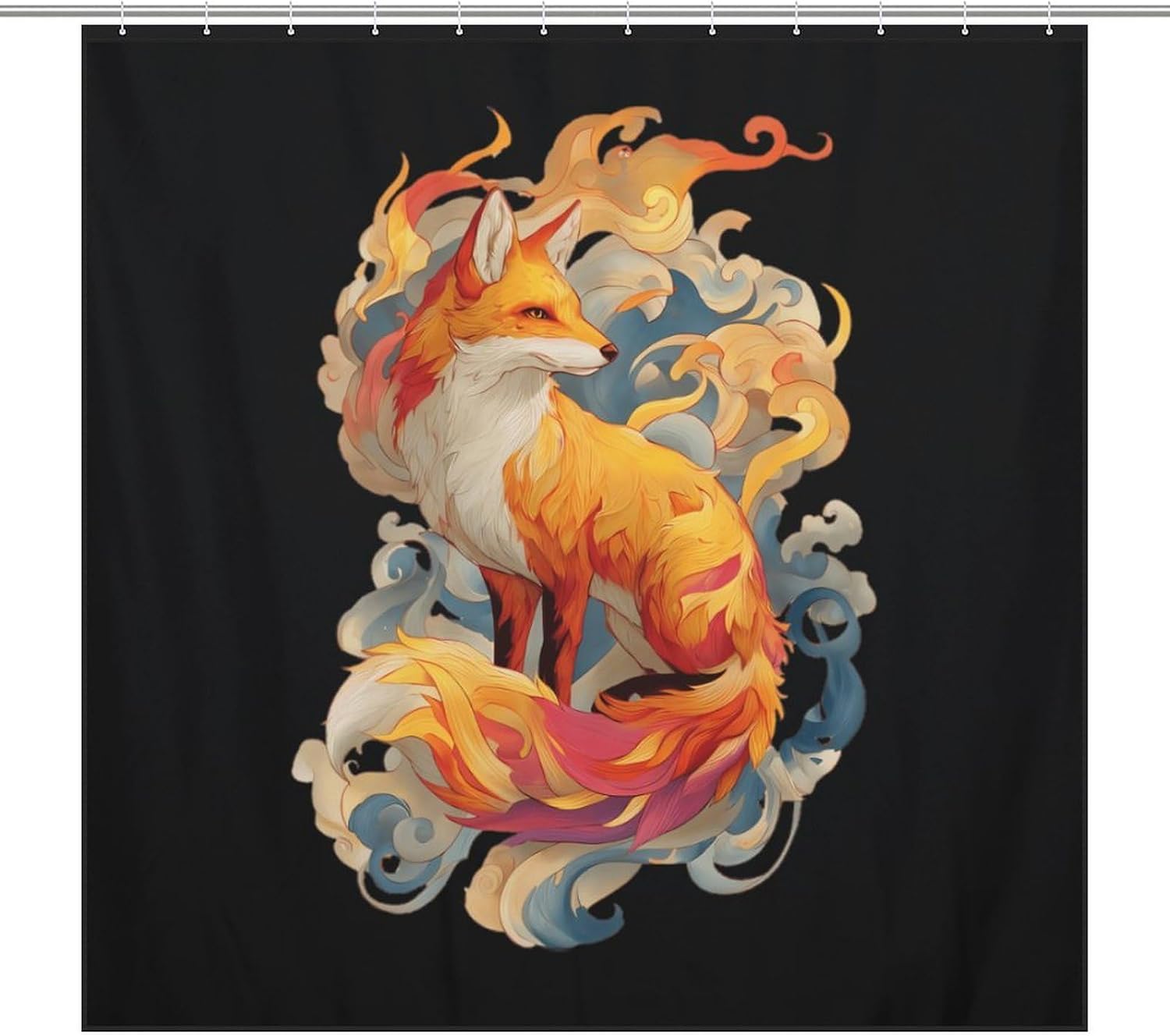 Vintage Fox with Flames Fabric Shower Curtain Liner Bath Bathroom | machine washable,with 12 hooks,stainless steel grommets,room divider