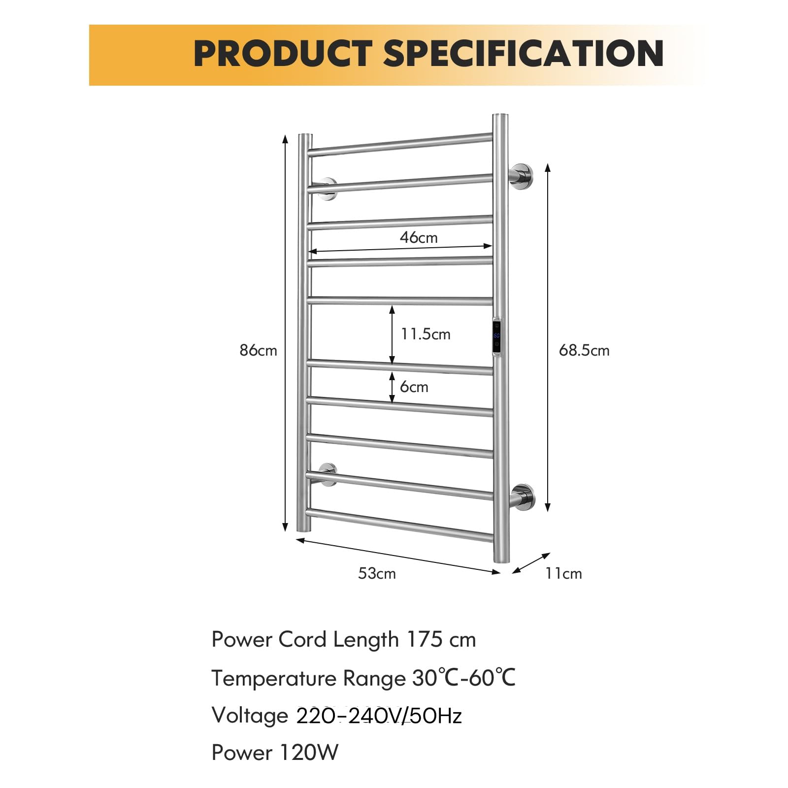 LIFEZEAL Toallero Eléctrico de Baño, Calentador de Toallas de Pared con Temporizador de 1-8H y Pantalla LCD, Toallero Caliente de Acero Inoxidable con 10 Barras, 120W
