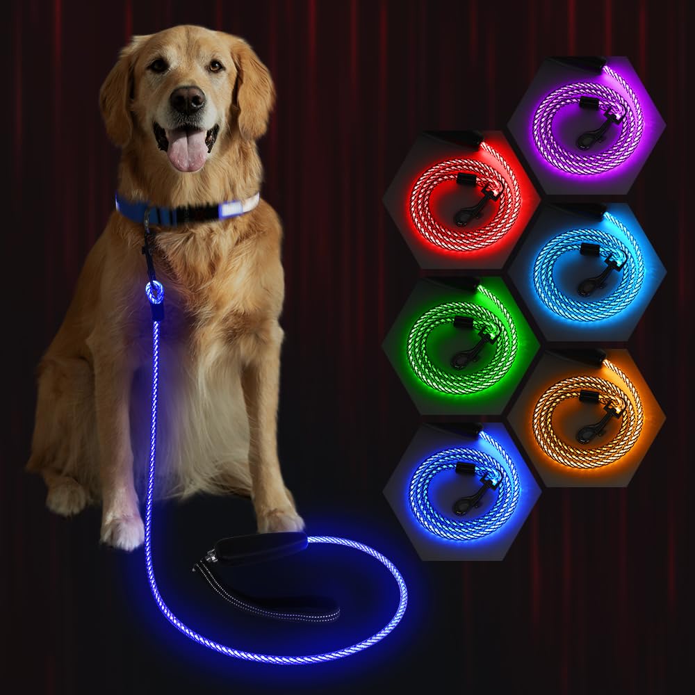 Guinzaglio LED per cani, ricaricabile tramite USB, colorato, 1,5 m